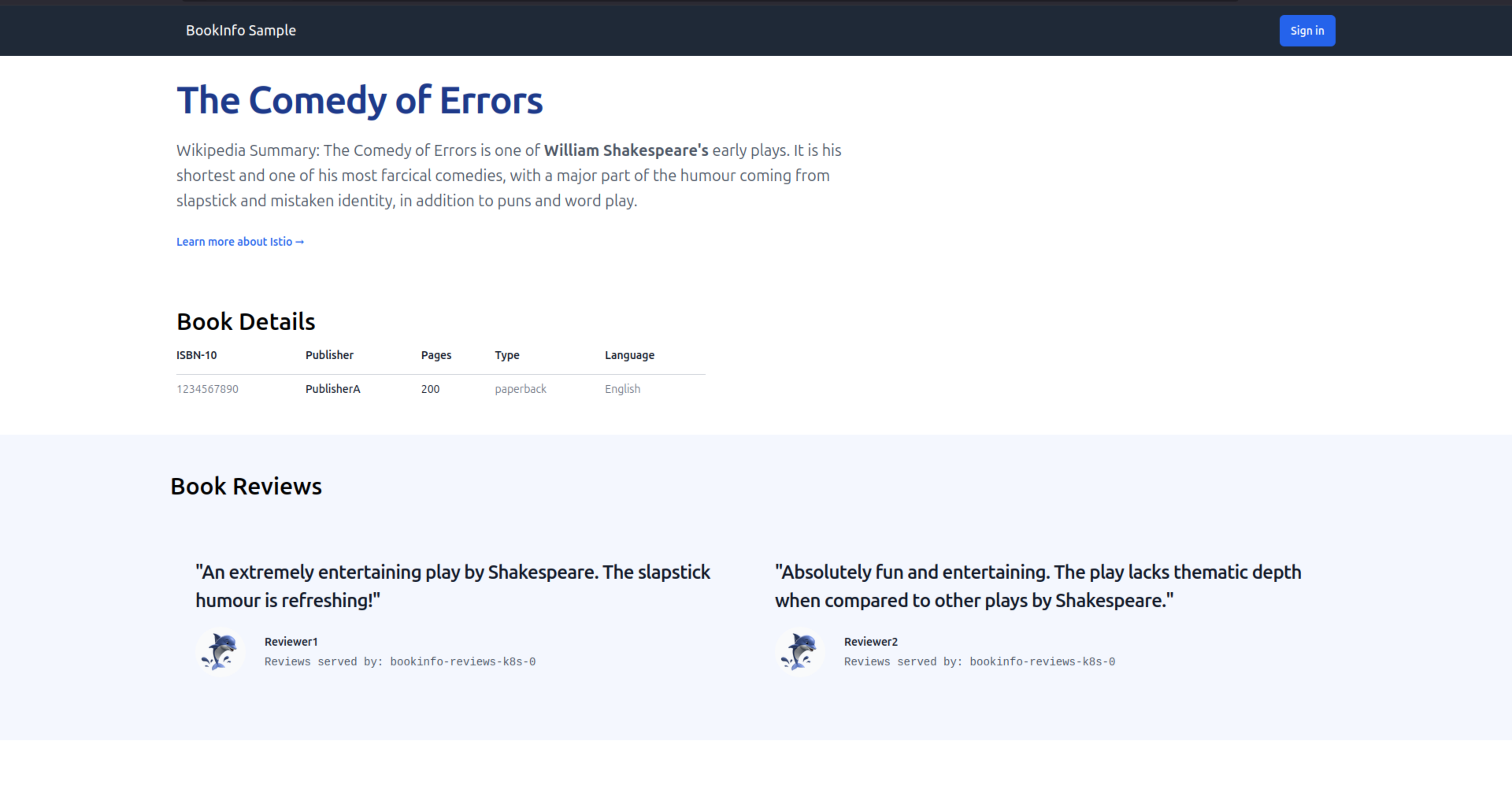 Bookinfo application with details and reviews